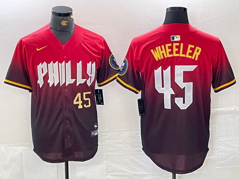 Men Philadelphia Phillies #45 Wheeler Red City Edition Nike 2024 MLB Jersey style 3